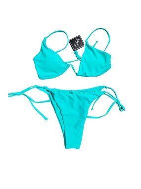 NWT | Zaful Electric Turquoise String Bikini Set Tie Side Thong Bottoms | Medium
